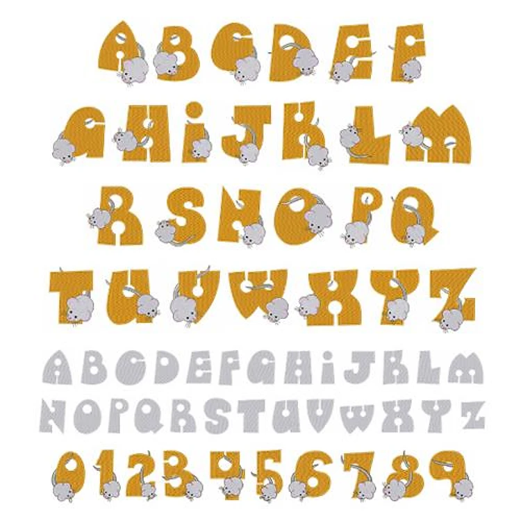 Mouse and Cheese Embrilliance Embroidery Font - Decorative Style with Playful Design - BX font