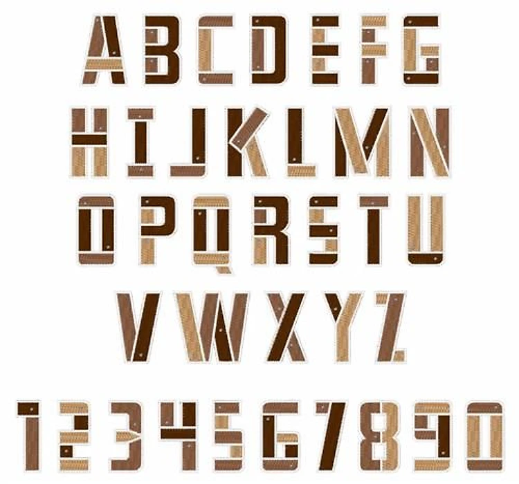 Wood Plank Embrilliance Embroidery Font - Decorative Wood Texture Lettering - BX font