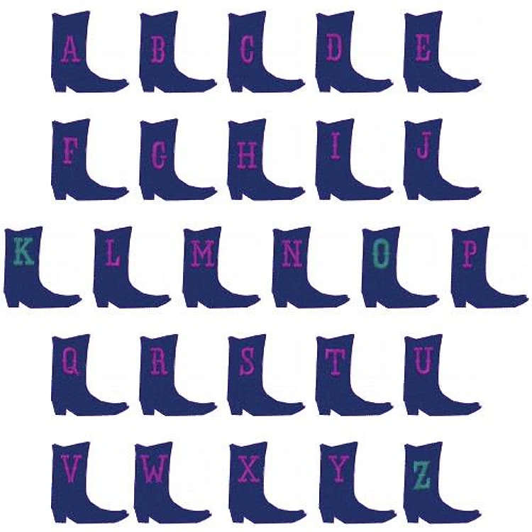 Cowboy Boots Embrilliance Embroidery Font - Decorative Cowboy Boot Letters - BX font