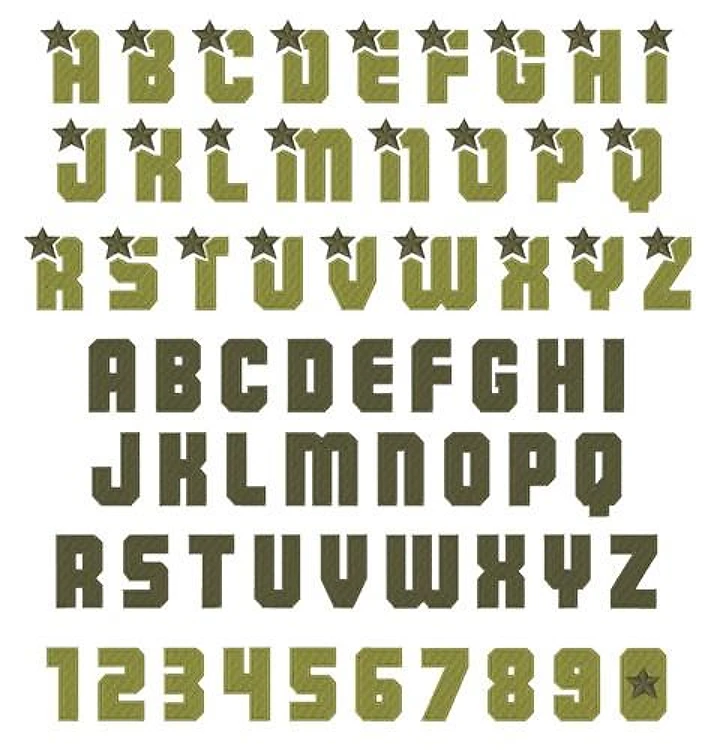 Military Star Embrilliance Embroidery Font - Bold Decorative Lettering - BX font