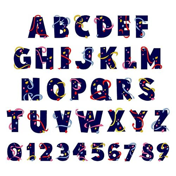 Party Time Embrilliance Embroidery Font - Colorful Festive Design - BX font