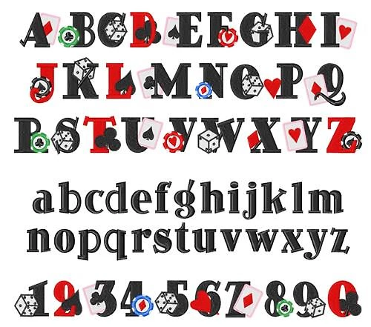 Gambling Font Embroidery Font - Vintage Bold Alphabet Lettering - PES, DST & 11 formats