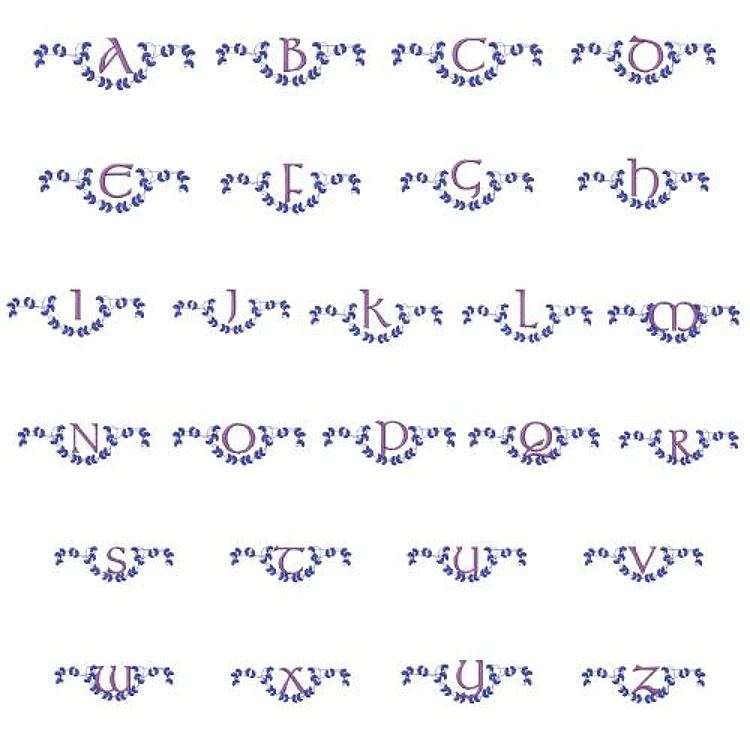 Leaf Scroll Embroidery Font - Decorative Script with Floral Motifs - PES, DST & 9 formats