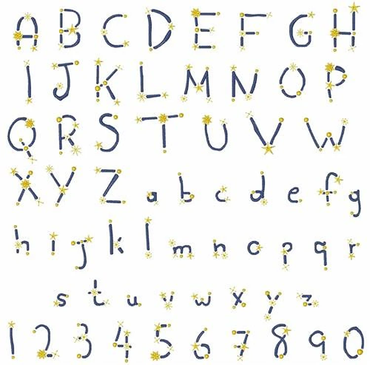 Star Gazer Font Embroidery Font - Whimsical Decorative Outline Lettering - Home Format - PES, DST & 11 formats