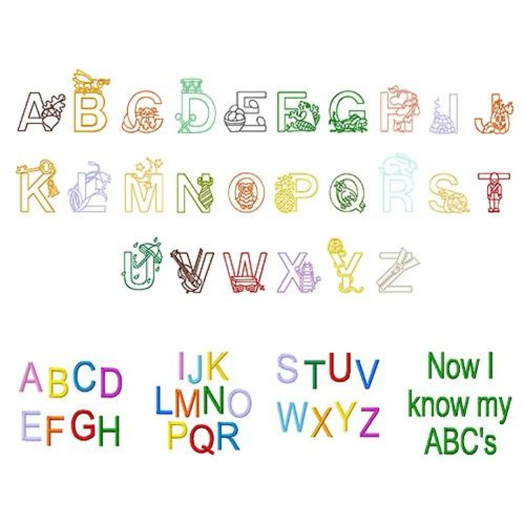 Alpha Pix Alphabet Embroidery Font - Decorative Outline Style with Playful Elements - Home Format - PES, DST & 6 formats