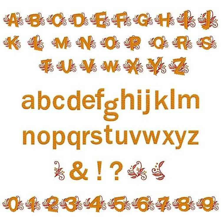 Autumn Letters Embroidery Font - Decorative Fill Style - PES, DST & 6 formats