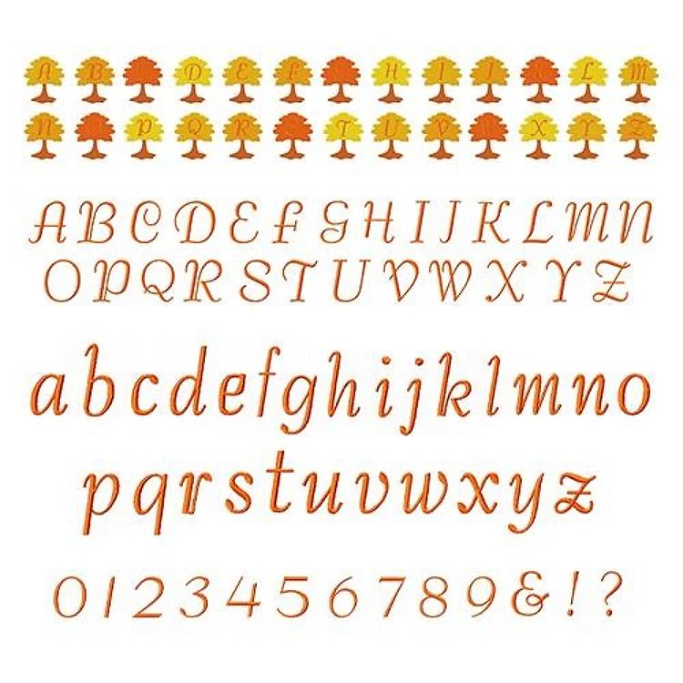 Autumn Tree Alphabet Embroidery Font - Decorative Tree Letter Style - Home Format - PES, DST & 6 formats