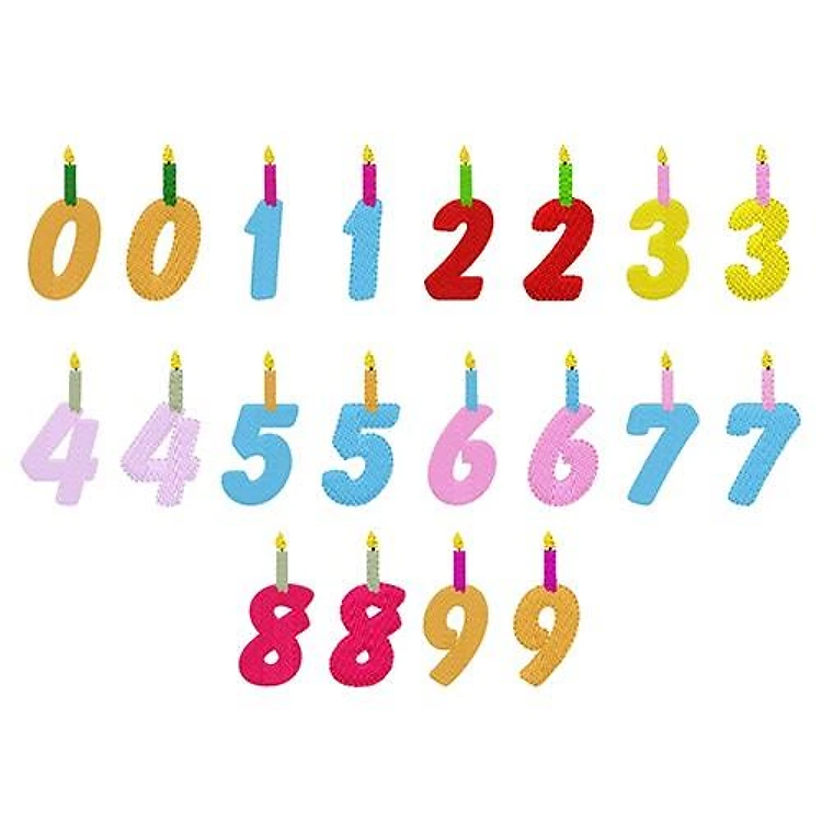 Birthday Candle Numbers Embroidery Font - Colorful Birthday Themed Numbers - Home Format - PES, DST & 6 formats