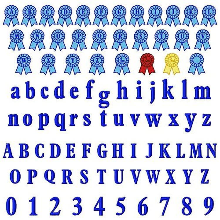 Blue Ribbon Embroidery Font - Classic Block Bold Letters - Home Format - PES, DST & 6 formats