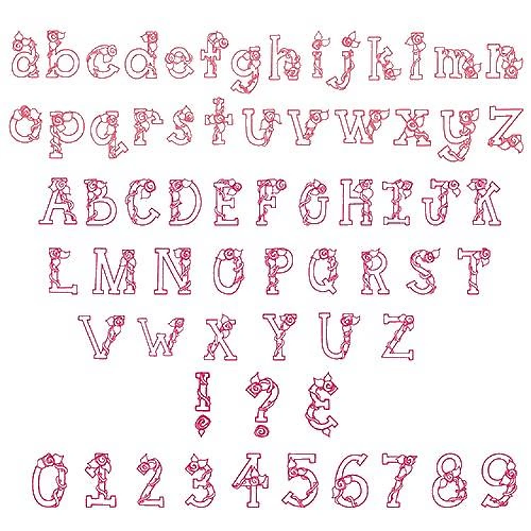 Climbing Roses Font Embroidery Font - Decorative Outline Style - Home Format - PES, DST & 6 formats