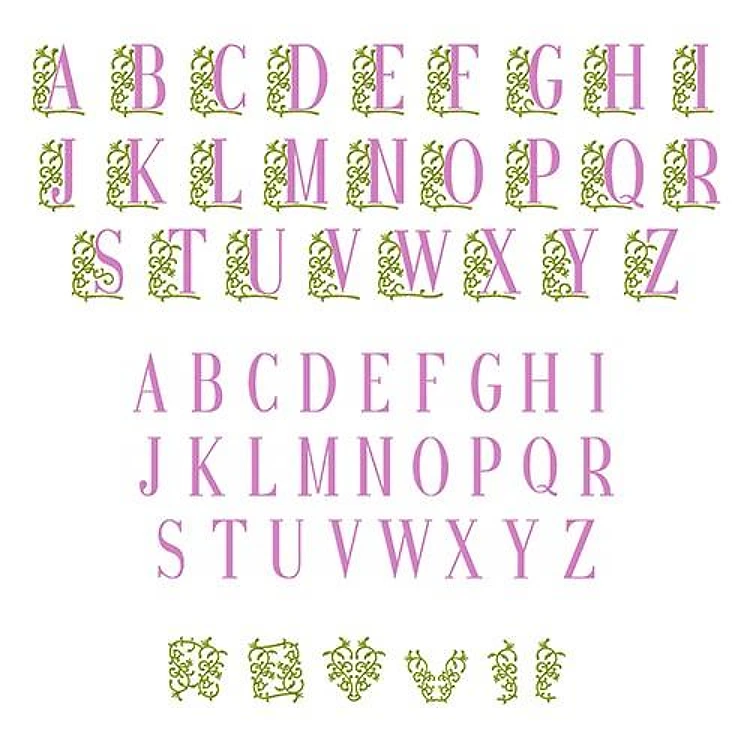 Elegant Vine Monograms Embroidery Font - Elegant Script Style - Home Format - PES, DST & 6 formats