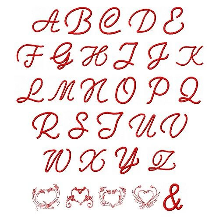 Floral Heart Monograms Embroidery Font - Elegant Script Lettering - Home Format - PES, DST & 6 formats