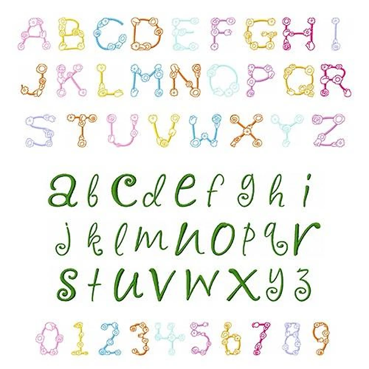 Flowerful Font Embroidery Font - Whimsical Handwriting Style - PES, DST & 6 formats