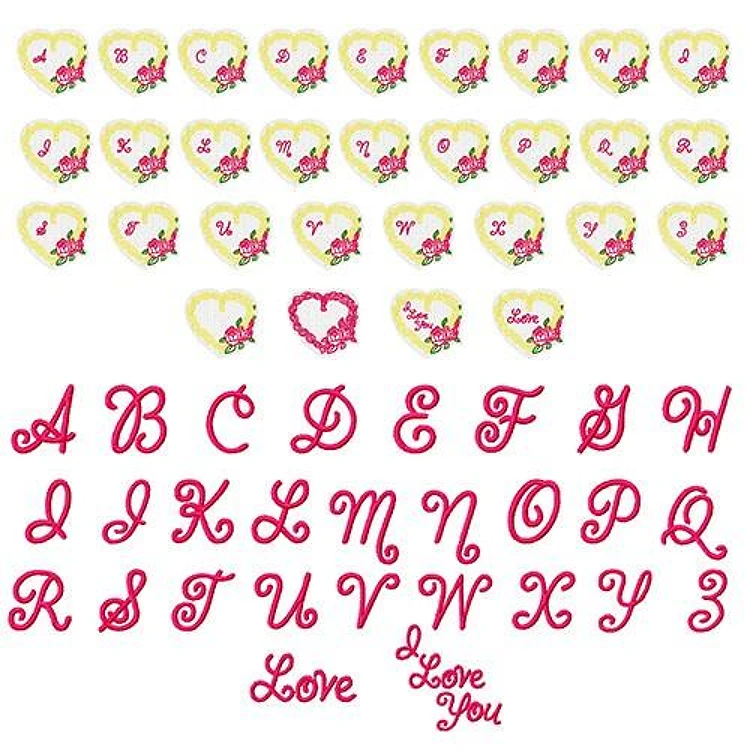 FSL Rose Heart Monogram Embroidery Font - Decorative Applique Script Lettering - Home Format - PES, DST & 6 formats