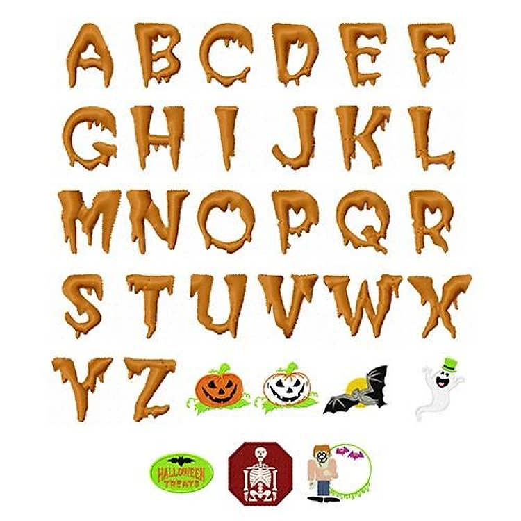 Halloween Designs Monogram Letters Embroidery Font - Decorative Halloween Style - PES, DST & 6 formats