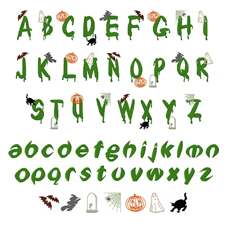 Halloweenie Alphabet Embroidery Font - Whimsical Halloween Lettering - PES, DST & 6 formats