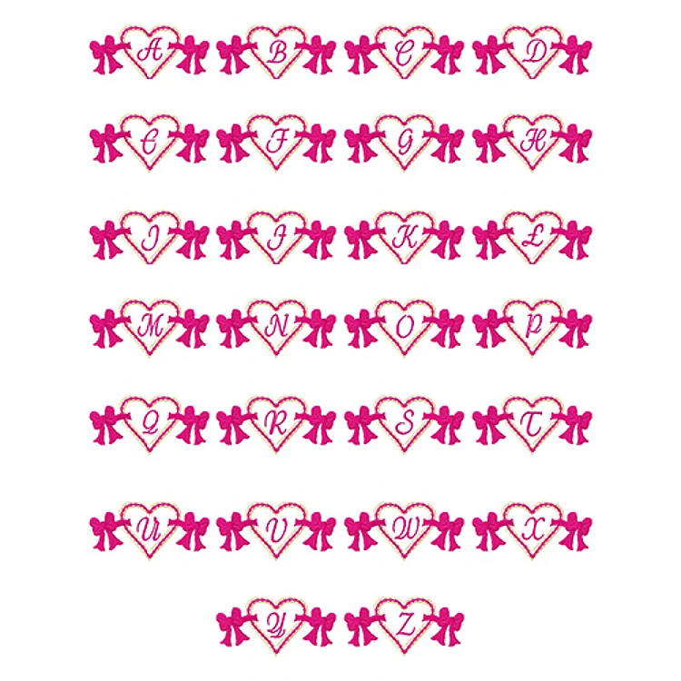 Hearts And Bows Monograms Embroidery Font - Decorative Monogram Style - Home Format - PES, DST & 6 formats