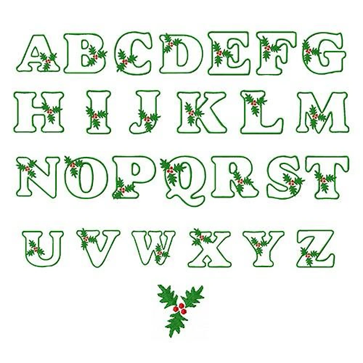 Holly Alphabet Embroidery Font - Decorative Outline Letters - Home Format - PES, DST & 6 formats