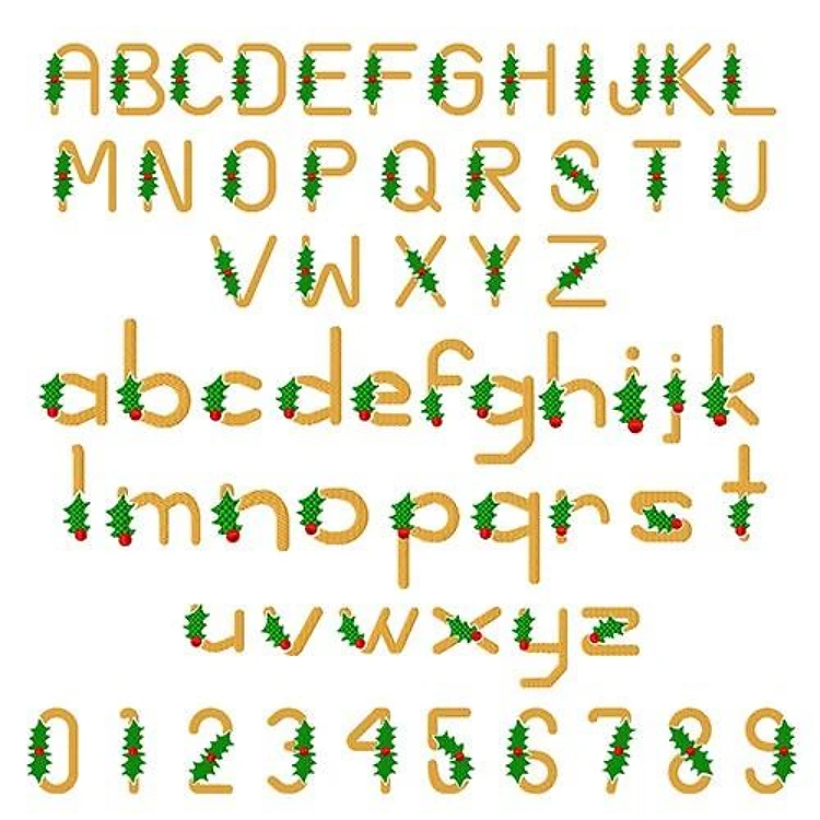 Holly Leaves Font Embroidery Font - Decorative Holiday Lettering - Home Format - PES, DST & 6 formats