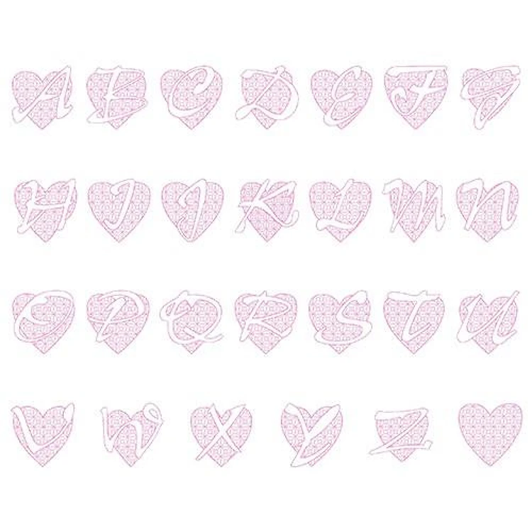 Lacy Heart Alphabet Embroidery Font - Whimsical Script Applique - PES, DST & 6 formats