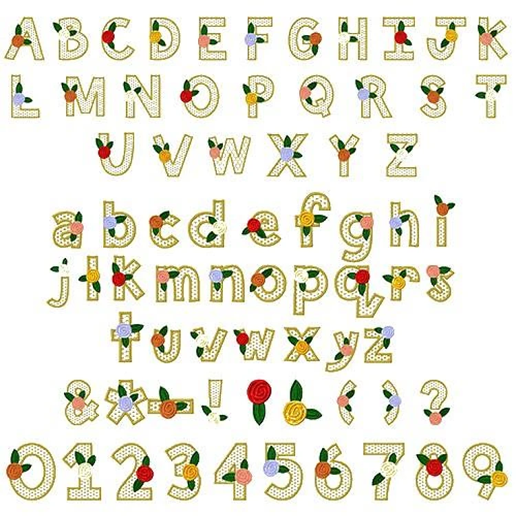 Lattice Rose Alphabet Embroidery Font - Floral Decorative Applique - PES, DST & 6 formats
