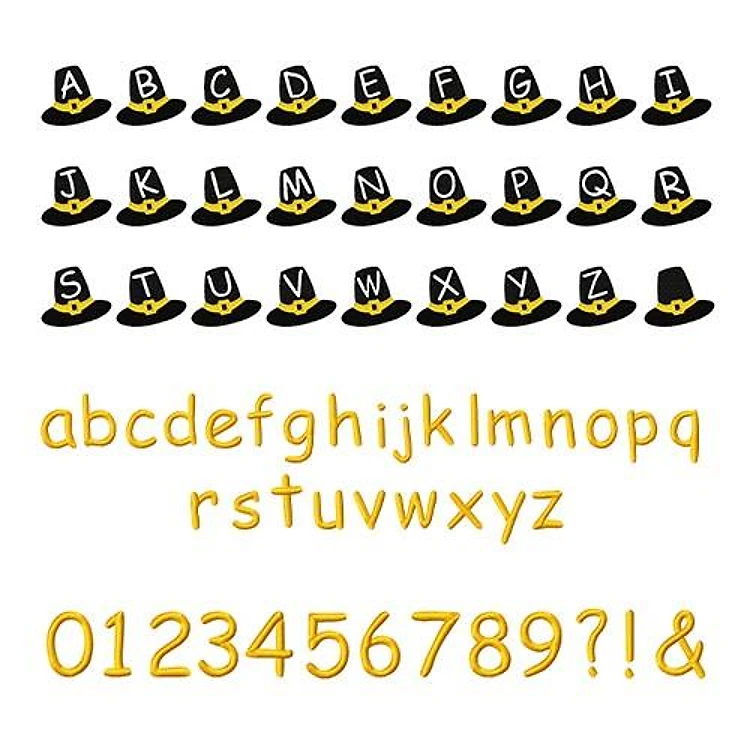 Pilgrim Hat Font Embroidery Font - Decorative Holiday Lettering - PES, DST & 6 formats