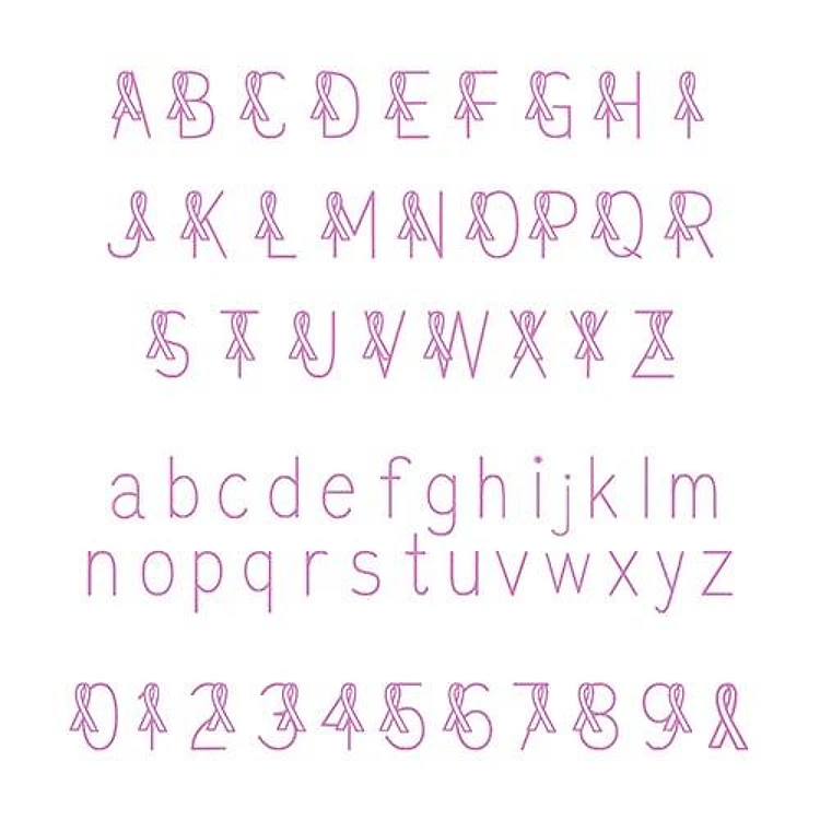 Pink Ribbon Alphabet Embroidery Font - Delicate Script with Ribbons - PES, DST & 6 formats