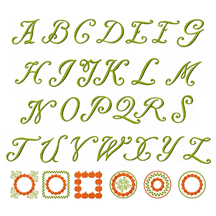 Pumpkin Coasters Monograms Embroidery Font - Whimsical Cursive Lettering - Home Format - PES, DST & 6 formats