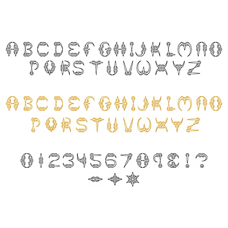 Ravens Claw Alphabet Embroidery Font - Decorative Outline Style - Home Format - PES, DST & 6 formats