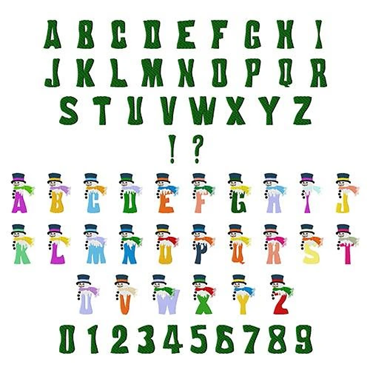 Snowman Embroidery Font - Decorative Snowman Letters - PES, DST & 6 formats