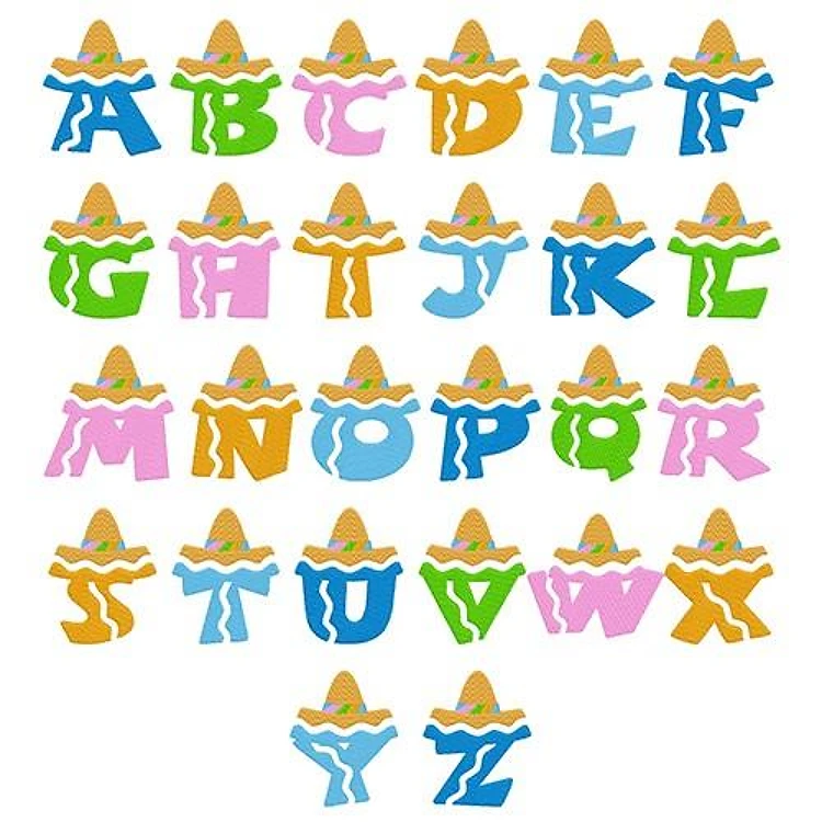 Sombrero Alphabet Embroidery Font - Decorative Playful Letters - PES, DST & 6 formats