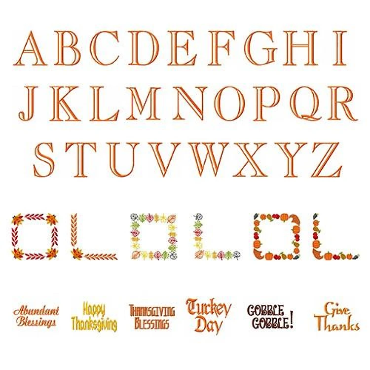 Thanksgiving Words Corners Frames Embroidery Font - Holiday-Themed Lettering - Home Format - PES, DST & 6 formats