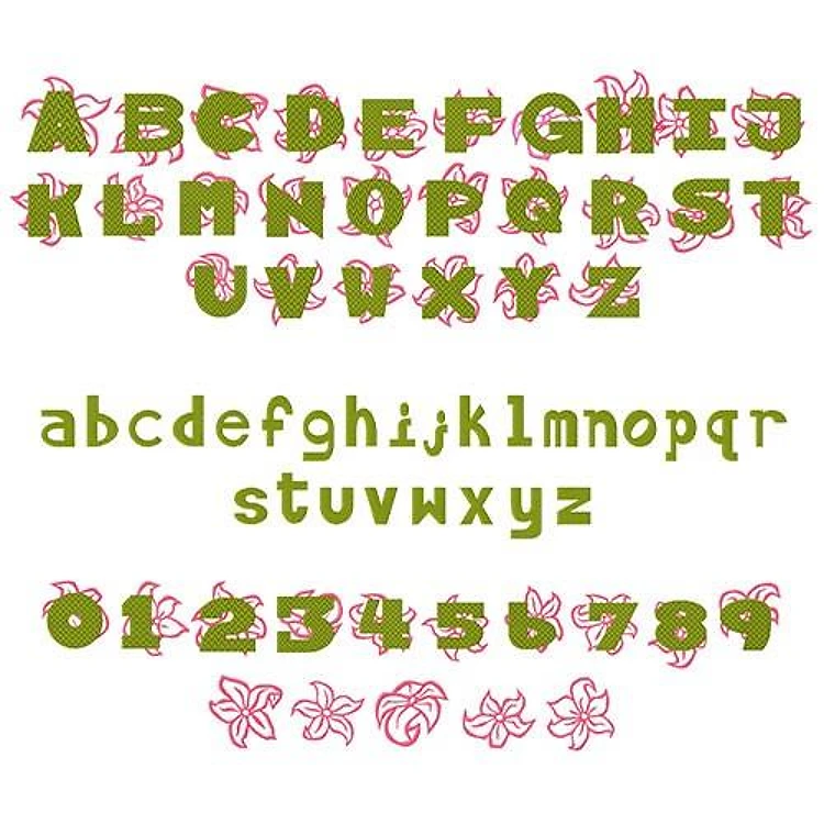 Tropical Flowers Embroidery Font - Decorative Casual Lettering - PES, DST & 6 formats