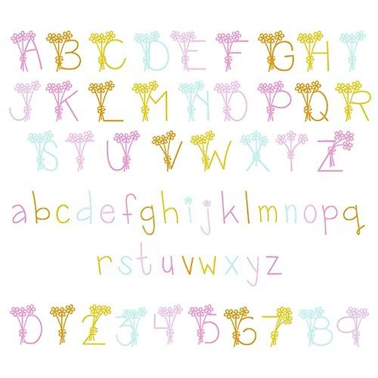 Wildflower Alphabet Embroidery Font - Whimsical Script with Floral Elements - Home Format - PES, DST & 6 formats