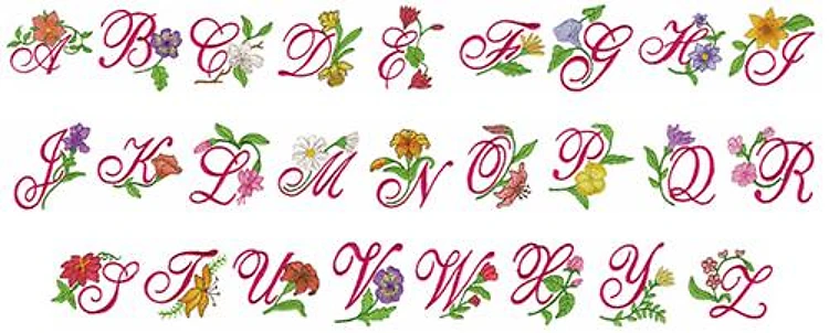 Floral Alphabet II Embrilliance Embroidery Font - Floral Script Applique Lettering - BX font