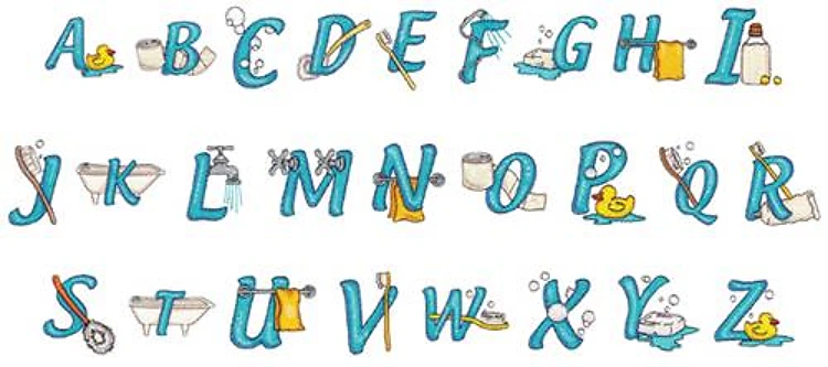 BATH TIME ALPHABET Embrilliance Embroidery Font - Decorative Handwriting Style - BX font