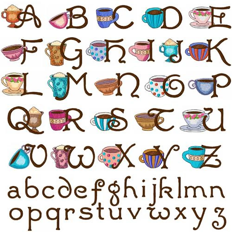 Coffee Lover Embrilliance Embroidery Font - Playful Decorative Lettering - BX font