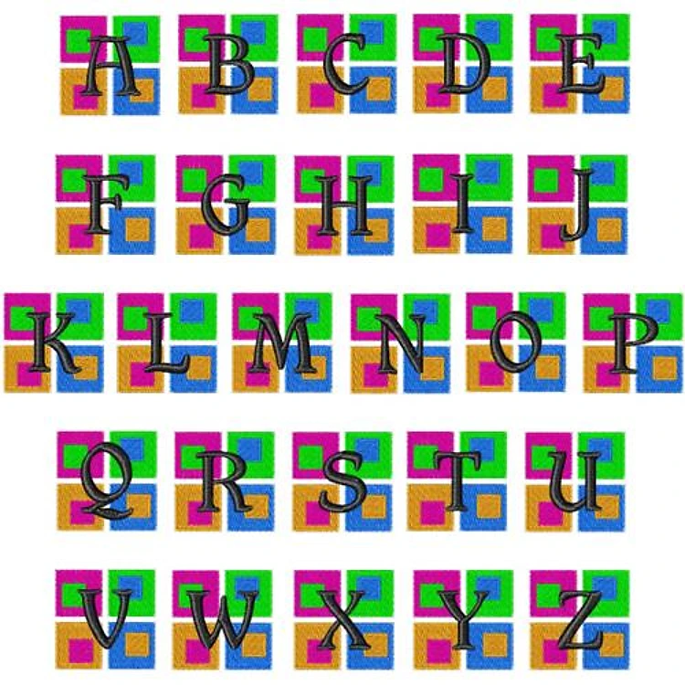 Square Alphabet Embrilliance Embroidery Font - Bold Square Lettering - BX font