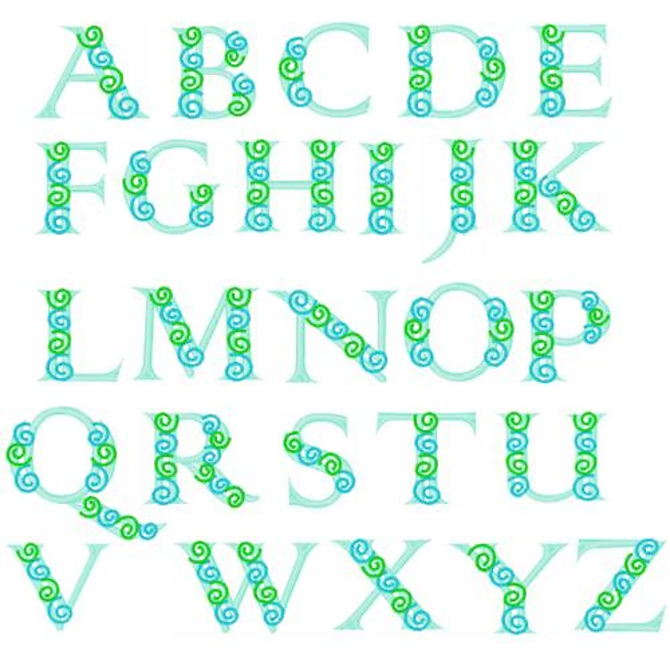 Swirls & Curls Embrilliances Embroidery Font - Whimsical Decorative Style - BX font