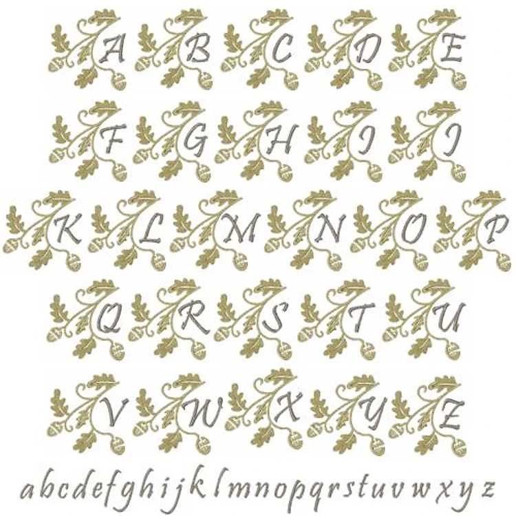 Oak Leaf Alphabet Embrilliance Embroidery Font - Decorative Script Style - BX font