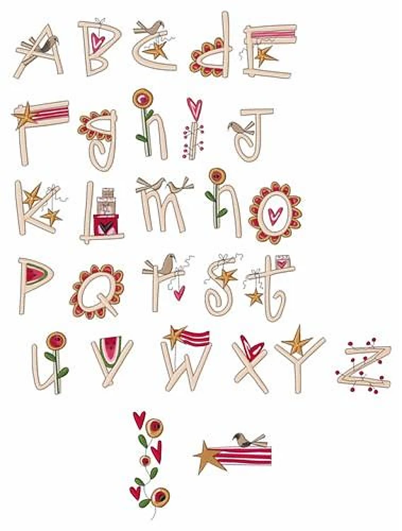 FOLK ART ALPHABET Embrilliance - Whimsical Folk Art Lettering - BX font