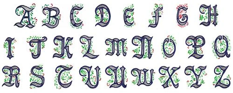 ROSEMAIL CAPITAL Embrilliance Embroidery Font - Decorative Floral Lettering - BX font