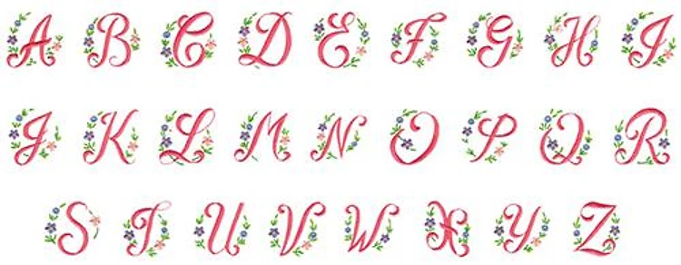 Daisy Alphabet Embrilliance Embroidery Font - Delicate Script with Floral Elements - Embrilliance font