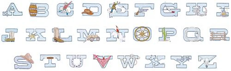 Western Alphabet Embrilliance Embroidery Font - Slab Serif Western Lettering - BX font