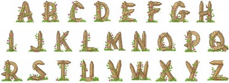 FLORAL FENCE POST Embroidery Font - Rustic Ornate Lettering - PES, DST & 7 formats