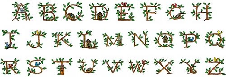 TREE ALPHABET Embroidery Font - Decorative Font with Tree Theme - Home Format - DST, CND & 1 formats