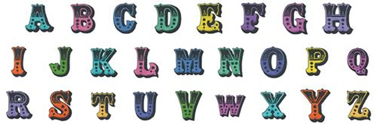 CIRCUS ALPHABET Embroidery Font - Decorative Circus Style - Home Format - DST, CND & 1 formats