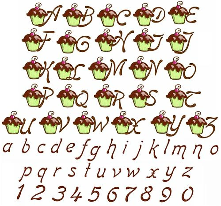 Chocolate Cupcake Embroidery Font - Decorative Script with Playful Whimsical Theme - Home Format - PES, DST & 11 formats