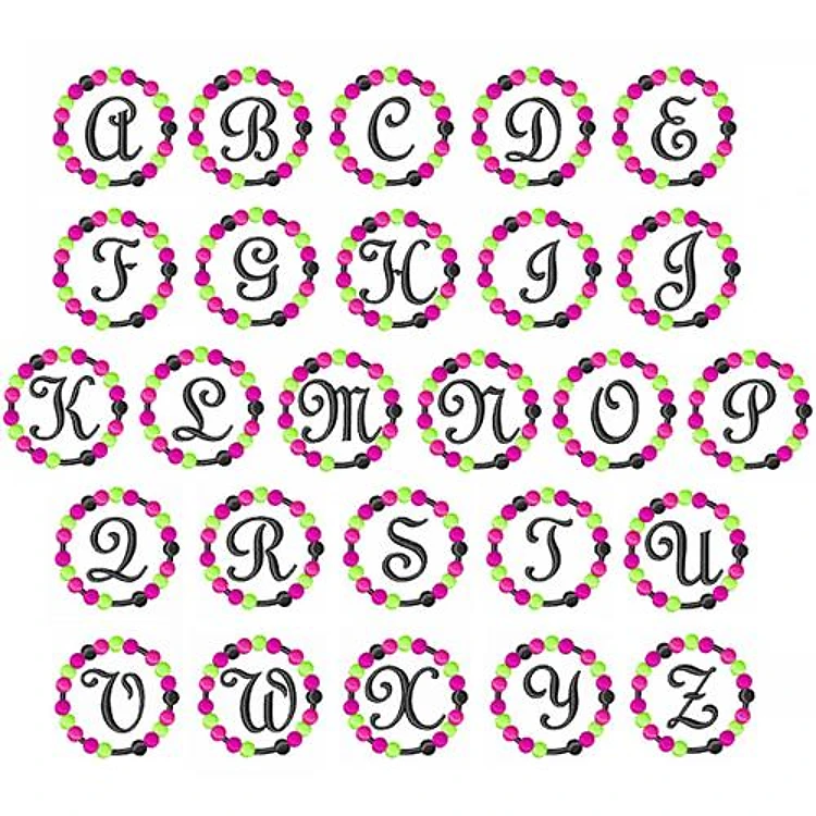 Bangle and Beads Embroidery Font - Decorative Style with Colorful Beads - Home Format - PES, DST & 11 formats