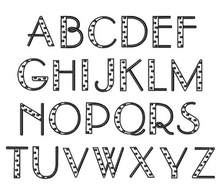 Mod Dot Font Embroidery Font - Decorative Outline Lettering - Home Format - PES, DST & 10 formats